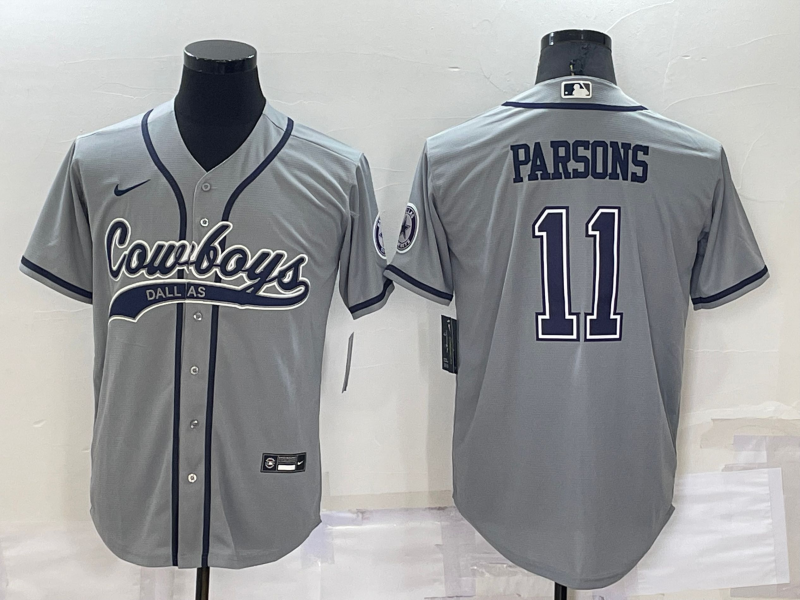 Custom Men’s Dallas Cowboys #11 Micah Parsons Grey Cool Base Stitched Baseball Jersey