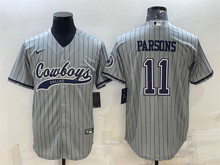 Custom Men’s Dallas Cowboys #11 Micah Parsons Grey With Patch Cool Base Stitched Baseball Jersey