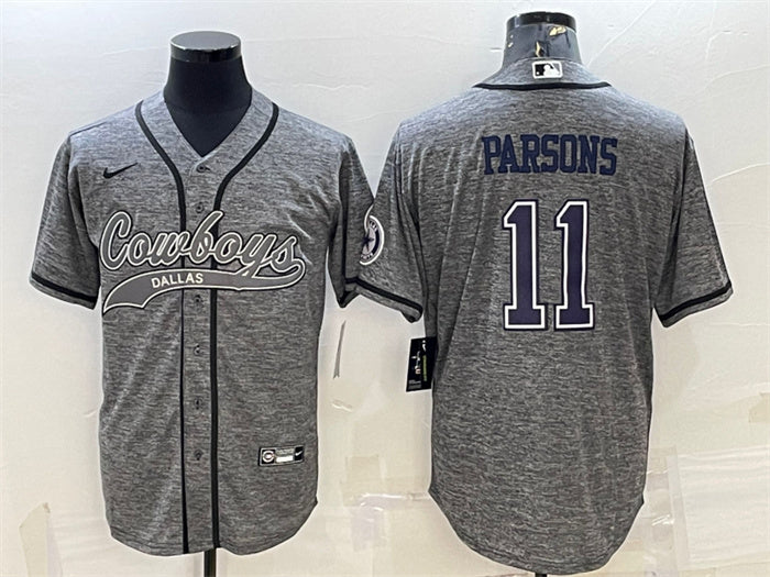 Custom Men’s Dallas Cowboys #11 Micah Parsons Grey With Patch Cool Base Stitched Baseball JerseyS