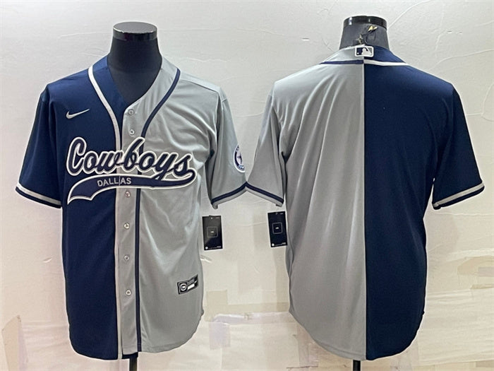 Custom Men’s Dallas Cowboys #11 Micah Parsons Navy Grey Split With Patch Cool Base Stitched Baseball Jersey
