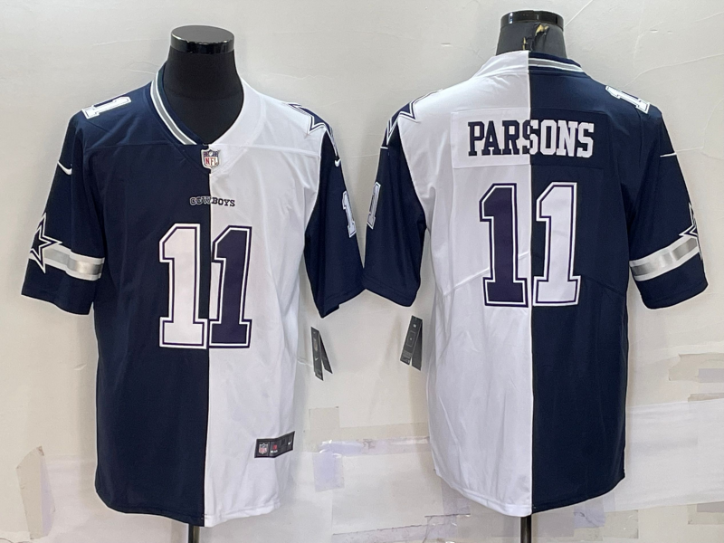 Custom Men’s Dallas Cowboys #11 Micah Parsons Navy White Split Vapor Untouchable Limited Stitched Jersey