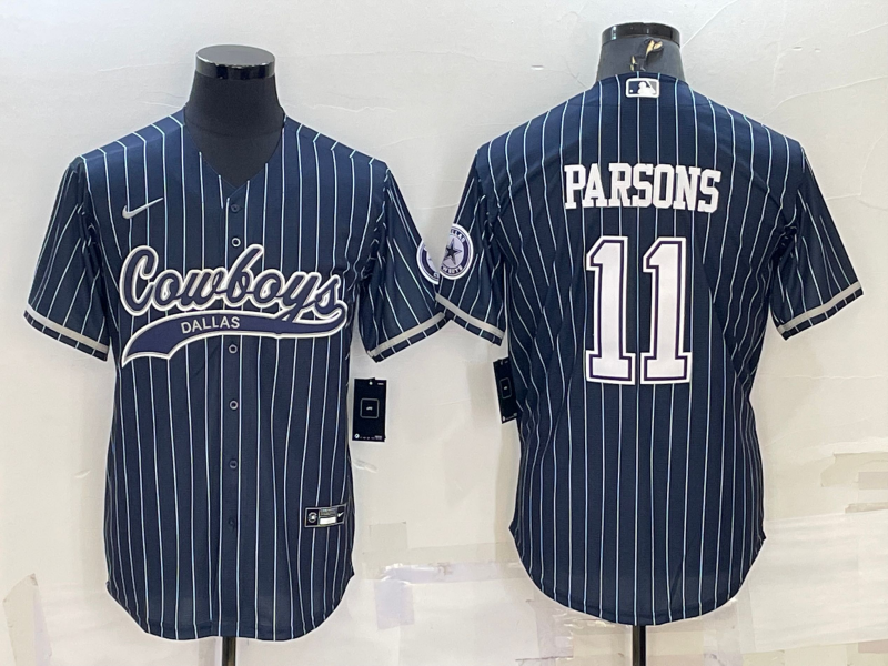 Custom Men’s Dallas Cowboys #11 Micah Parsons Navy With Patch Cool Base Stitched Baseball Jersey