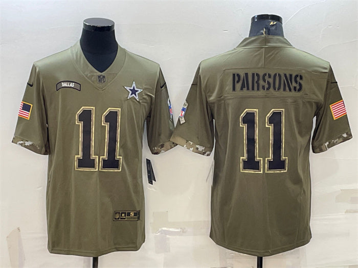 Custom Men’s Dallas Cowboys #11 Micah Parsons Olive 2022 Salute To Service Limited Stitched Jersey