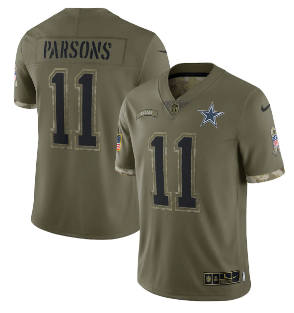 Custom Men’s Dallas Cowboys #11 Micah Parsons Olive 2022 Salute To Service Limited Stitched Jersey