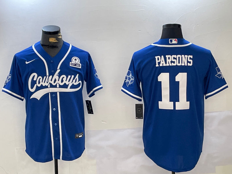 Custom Men’s Dallas Cowboys #11 Micah Parsons Royal With Patch Cool Base Stitched Baseball Jerseys