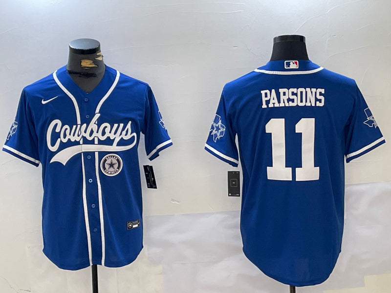Custom Men’s Dallas Cowboys #11 Micah Parsons Royal With Patch Cool Base Stitched Baseball Jerseys
