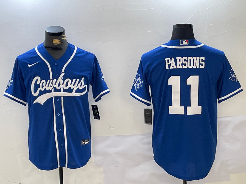 Custom Men’s Dallas Cowboys #11 Micah Parsons Royal With Patch Cool Base Stitched Baseball Jerseys