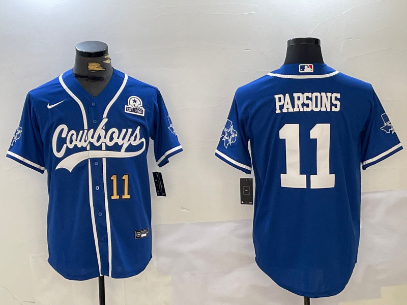 Custom Men’s Dallas Cowboys #11 Micah Parsons Royal With Patch Cool Base Stitched Baseball Jersey