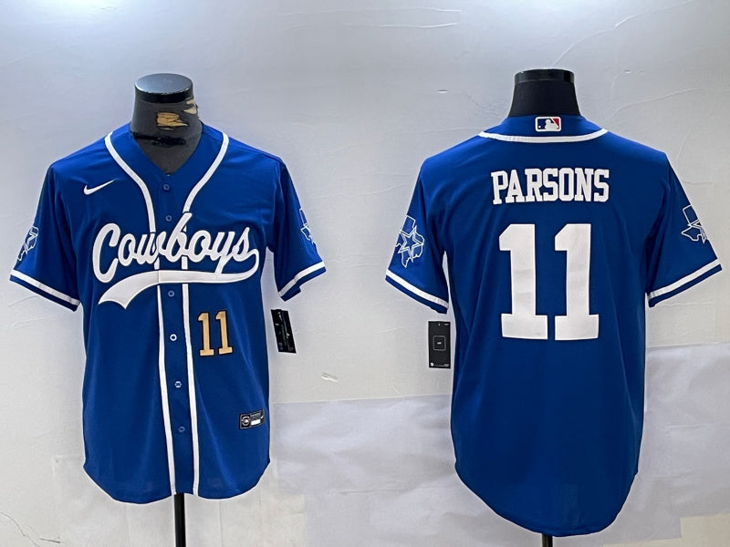 Custom Men’s Dallas Cowboys #11 Micah Parsons Royal With Patch Cool Base Stitched Baseball Jerseys