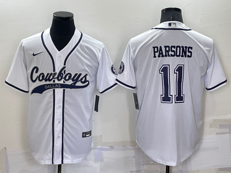 Custom Men’s Dallas Cowboys #11 Micah Parsons White Cool Base Stitched Baseball Jersey