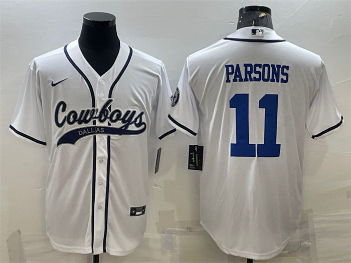 Custom Men’s Dallas Cowboys #11 Micah Parsons White With Patch Cool Base Stitched Baseball Jersey