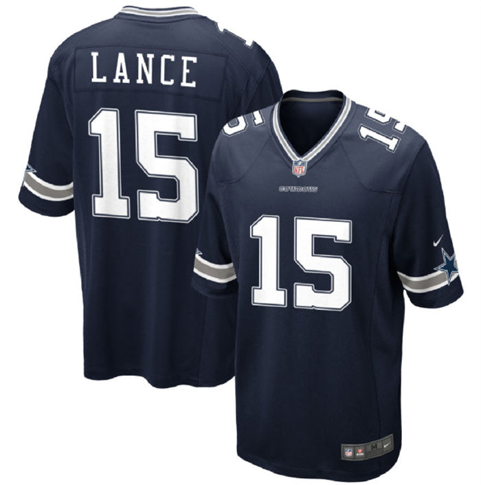Custom Men’s Dallas Cowboys #15 Trey Lance Navy Stitched Football Game Jersey