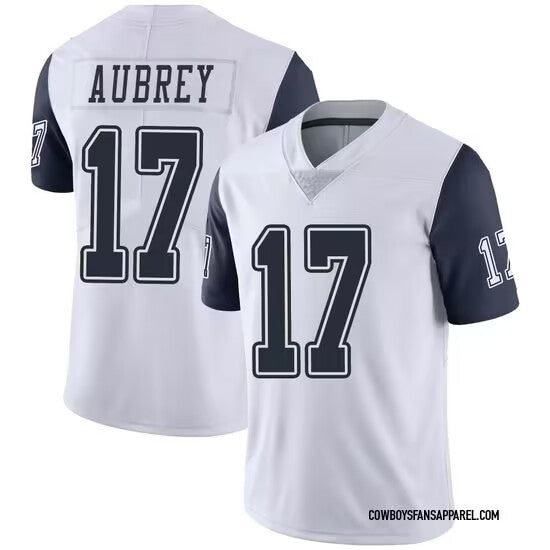 Custom Men’s Dallas Cowboys #17 Brandon Aubrey Limited White Color Rush Vapor Untouchable Jersey