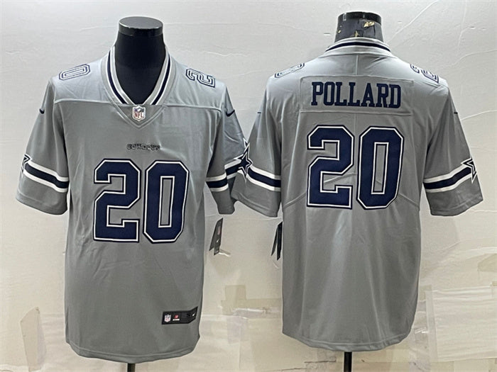 Custom Men’s Dallas Cowboys #20 Tony Pollard Gray Vapor Untouchable Limited Stitched Jersey