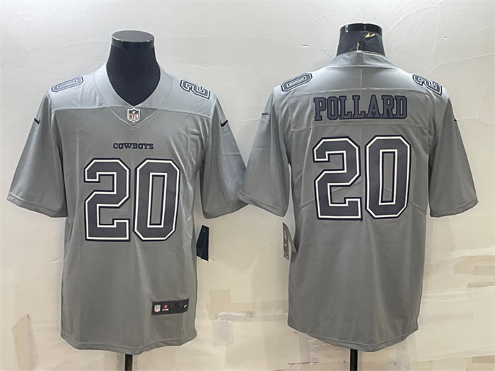 Custom Men’s Dallas Cowboys #20 Tony Pollard Grey Atmosphere Fashion Stitched Jersey