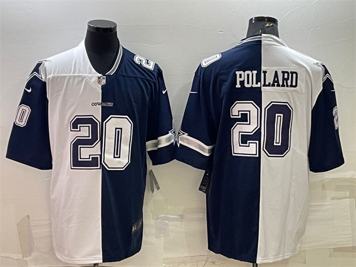 Custom Men’s Dallas Cowboys #20 Tony Pollard Navy White Split Vapor Untouchable Limited Stitched Jersey