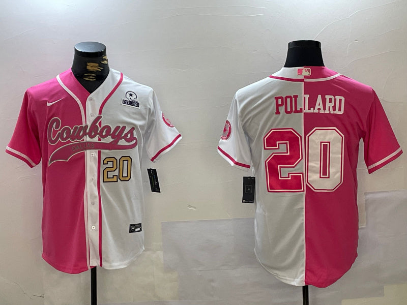 Custom Men’s Dallas Cowboys #20 Tony Pollard Red White With Patch Cool Base Stitched Baseball Jerseys