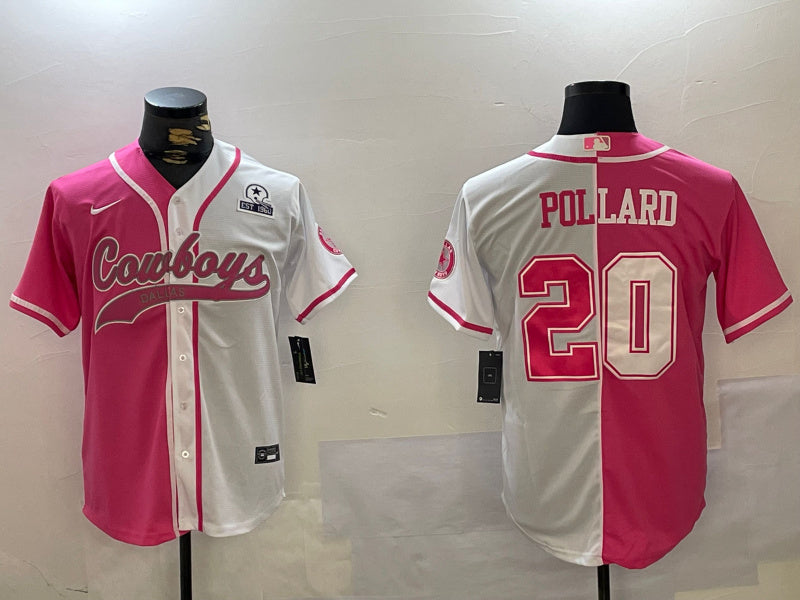 Custom Men’s Dallas Cowboys #20 Tony Pollard Red White With Patch Cool Base Stitched Baseball Jerseys