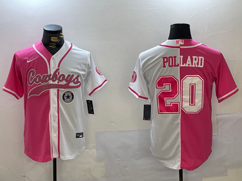 Custom Men’s Dallas Cowboys #20 Tony Pollard Red White With Patch Cool Base Stitched Baseball Jerseys