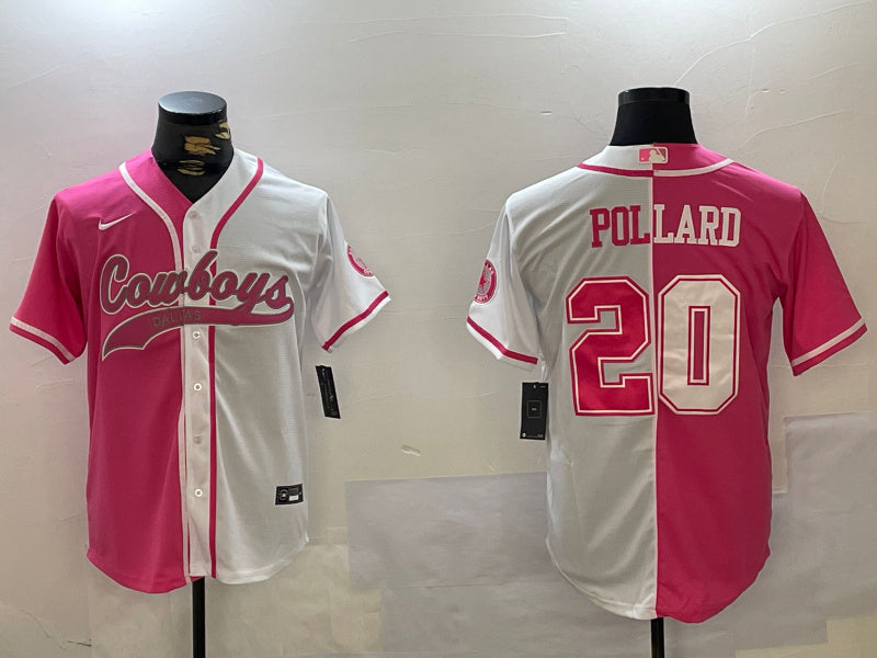 Custom Men’s Dallas Cowboys #20 Tony Pollard Red White With Patch Cool Base Stitched Baseball Jerseys