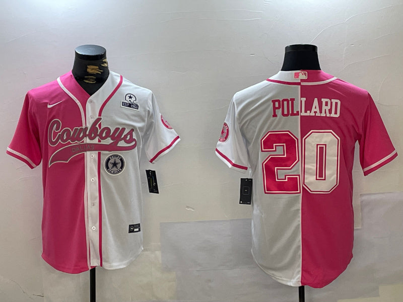 Custom Men’s Dallas Cowboys #20 Tony Pollard Red White With Patch Cool Base Stitched Baseball Jersey
