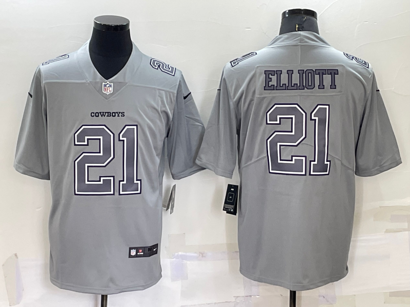 Custom Men’s Dallas Cowboys #21 Ezekiel Elliott Grey Atmosphere Fashion Stitched Game Jersey