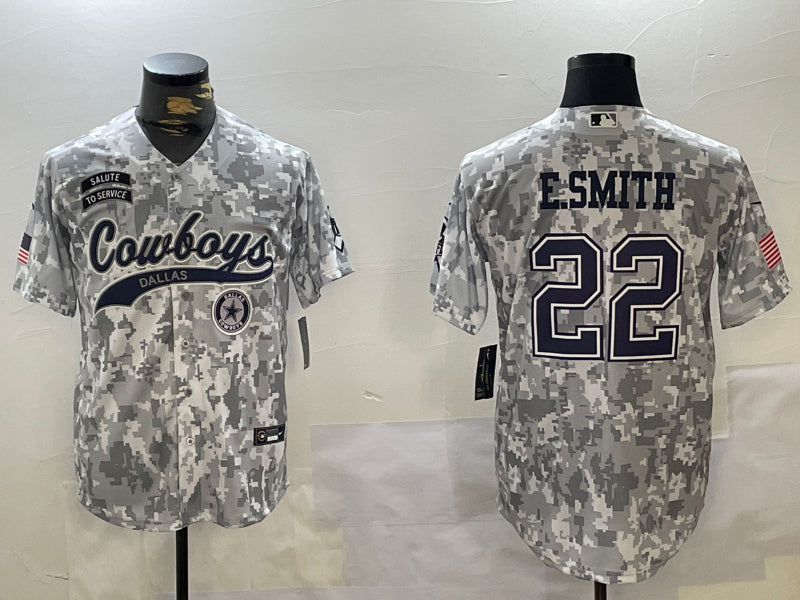 Custom Men’s Dallas Cowboys #22 Emmitt Smith 2024 Arctic Camo Salute To Service Stitched Baseball Jerseys
