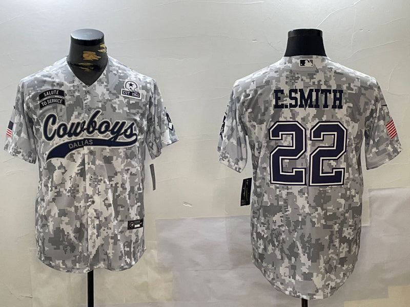 Custom Men’s Dallas Cowboys #22 Emmitt Smith 2024 Arctic Camo Salute To Service Stitched Baseball Jerseys