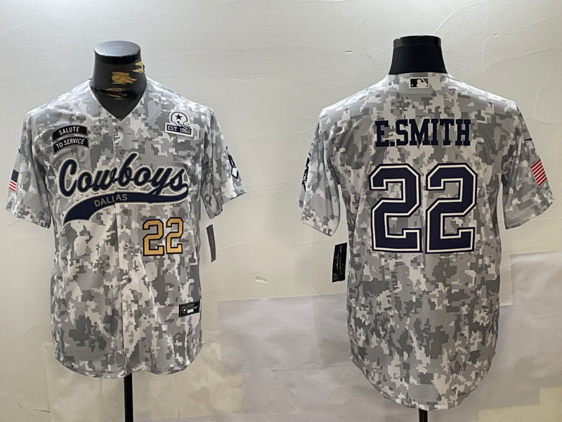Custom Men’s Dallas Cowboys #22 Emmitt Smith 2024 Arctic Camo Salute To Service Stitched Baseball Jerseys