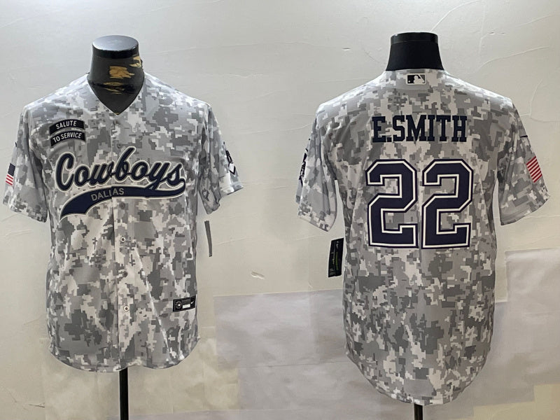 Custom Men’s Dallas Cowboys #22 Emmitt Smith 2024 Arctic Camo Salute To Service Stitched Baseball Jersey