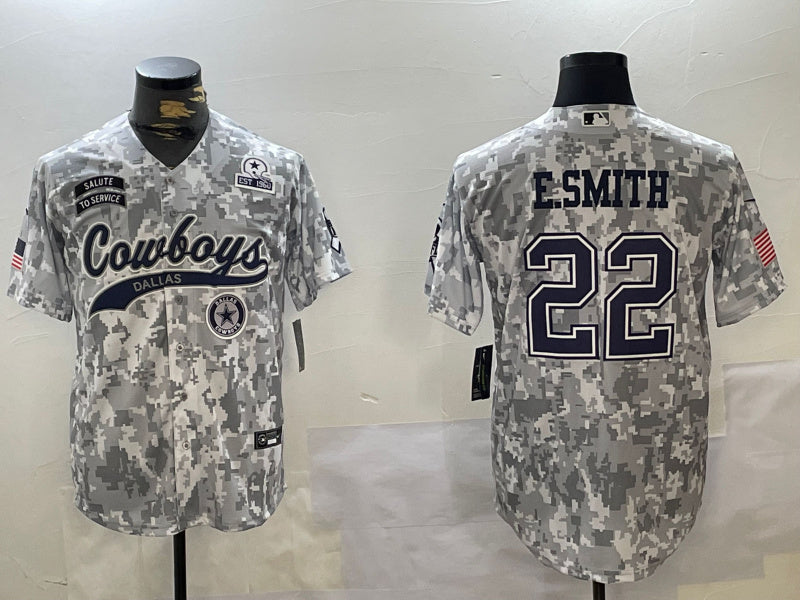 Custom Men’s Dallas Cowboys #22 Emmitt Smith 2024 Arctic Camo Salute To Service Stitched Baseball Jerseys