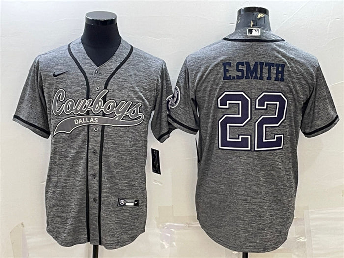 Custom Men’s Dallas Cowboys #22 Emmitt Smith Grey With Patch Cool Base Stitched Baseball JerseyS