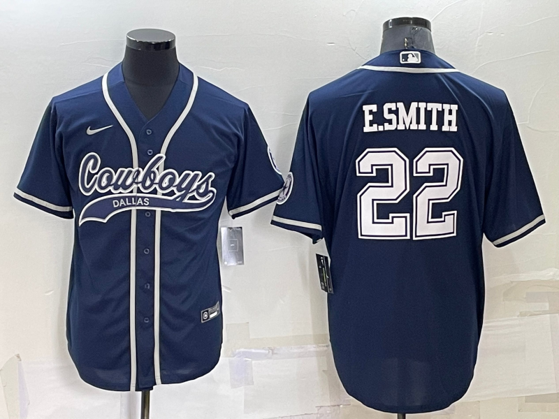 Custom Men’s Dallas Cowboys #22 Emmitt Smith Navy Cool Base Stitched Baseball Jersey