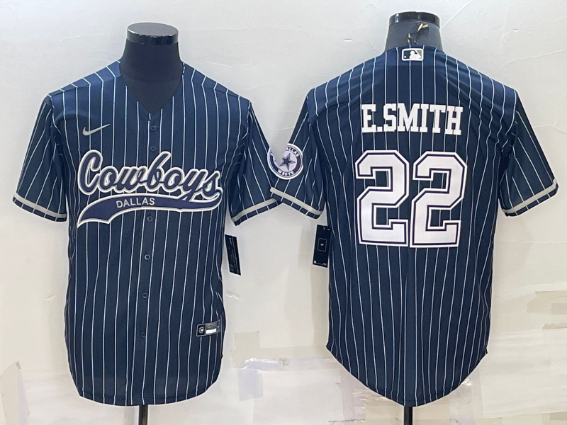 Custom Men’s Dallas Cowboys #22 Emmitt Smith Navy With Patch Cool Base Stitched Baseball Jersey