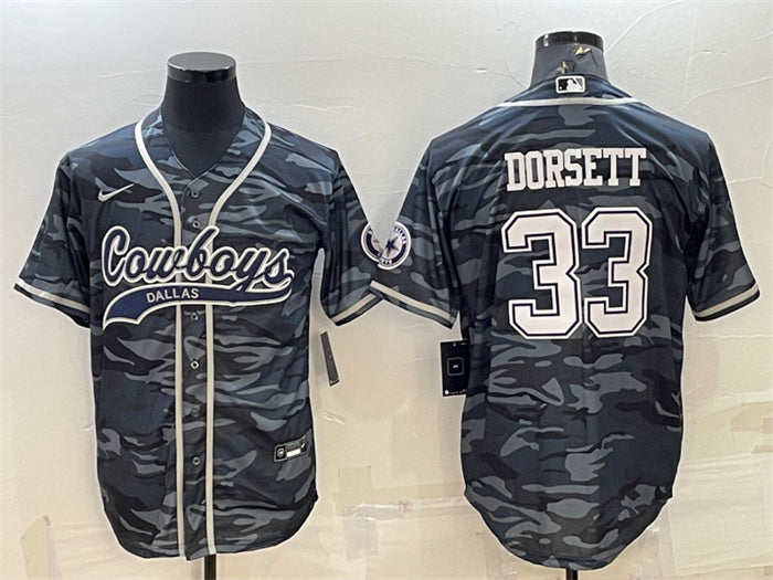 Custom Men’s Dallas Cowboys #33 Tony Dorsett Grey Camo With Patch Cool Base Stitched Baseball Jersey