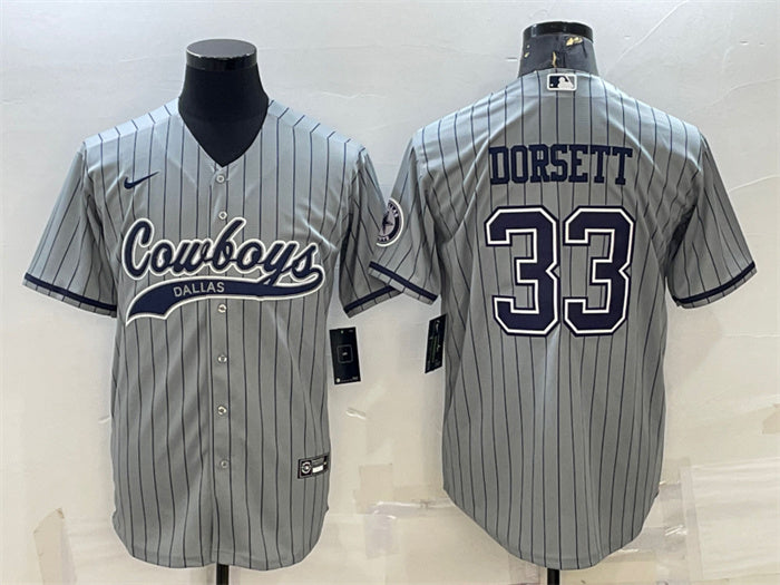 Custom Men’s Dallas Cowboys #33 Tony Dorsett Grey With Patch Cool Base Stitched Baseball Jersey