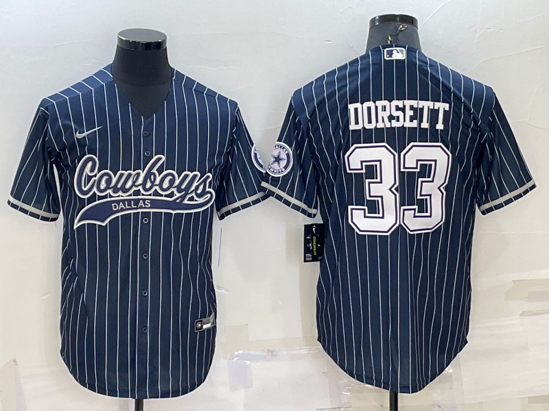 Custom Men’s Dallas Cowboys #33 Tony Dorsett Navy With Patch Cool Base Stitched Baseball Jersey