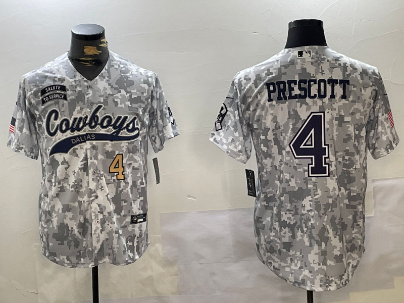 Custom Men’s Dallas Cowboys #4 Dak Prescott 2024 Arctic Camo Salute To Service Stitched Baseball Jerseys