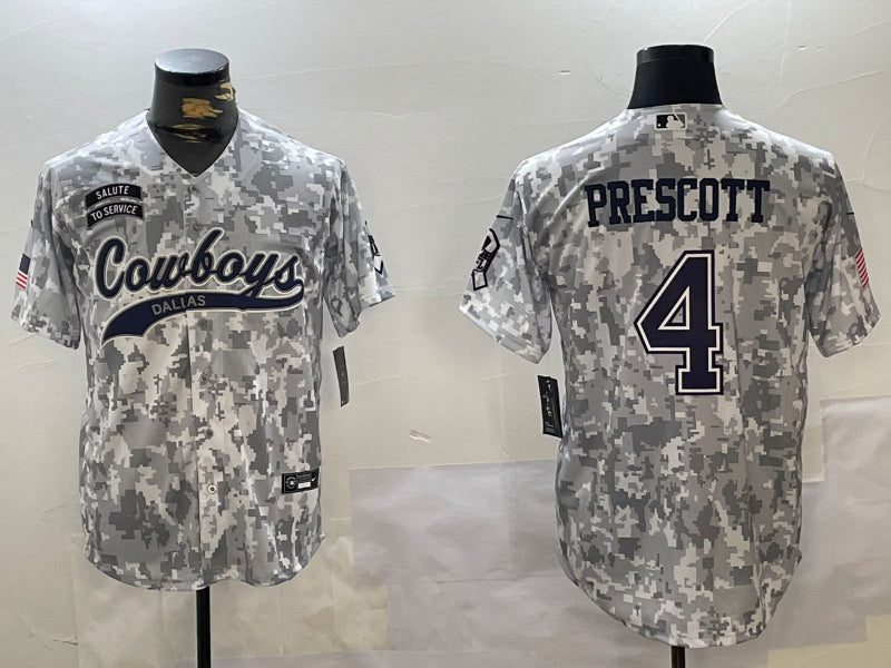 Custom Men’s Dallas Cowboys #4 Dak Prescott 2024 Arctic Camo Salute To Service Stitched Baseball Jersey
