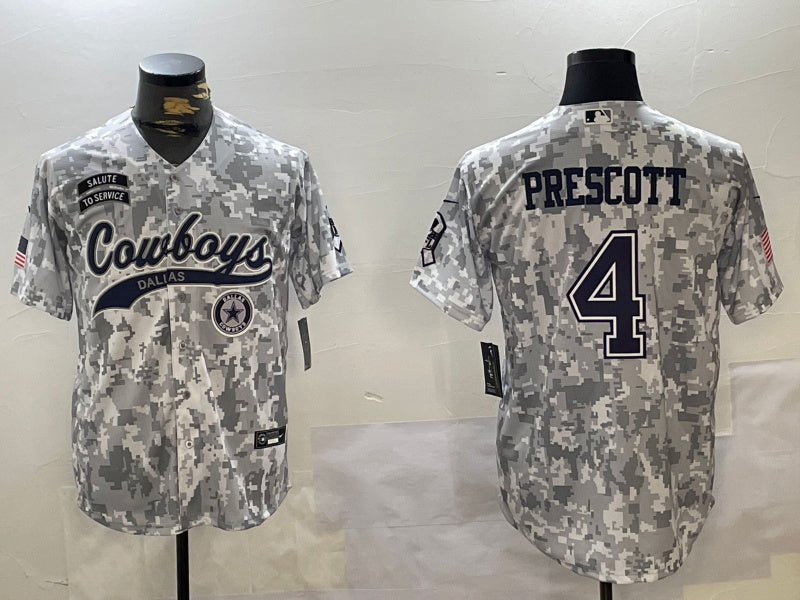 Custom Men’s Dallas Cowboys #4 Dak Prescott 2024 Arctic Camo Salute To Service Stitched Baseball Jerseys