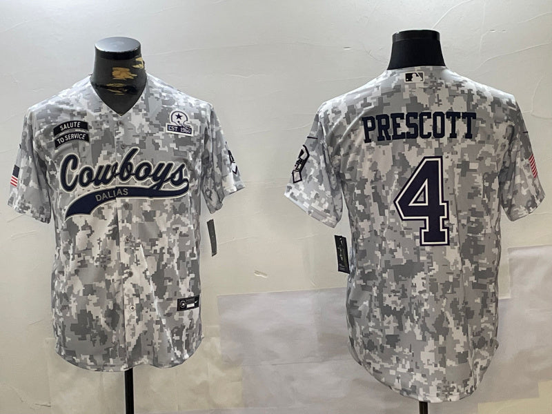 Custom Men’s Dallas Cowboys #4 Dak Prescott 2024 Arctic Camo Salute To Service Stitched Baseball Jerseys