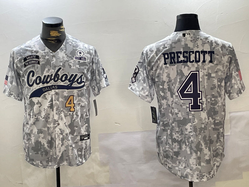 Custom Men’s Dallas Cowboys #4 Dak Prescott 2024 Arctic Camo Salute To Service Stitched Baseball Jerseys