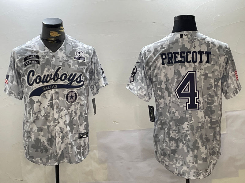 Custom Men’s Dallas Cowboys #4 Dak Prescott 2024 Arctic Camo Salute To Service Stitched Baseball Jerseys