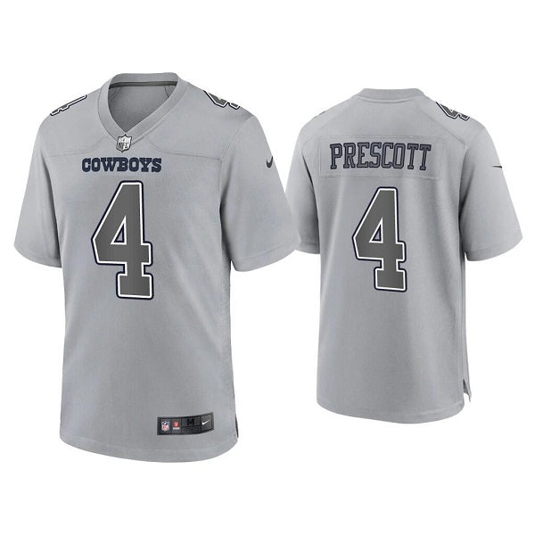 Custom Men’s Dallas Cowboys #4 Dak Prescott Grey Atmosphere Fashion Stitched Game Jersey
