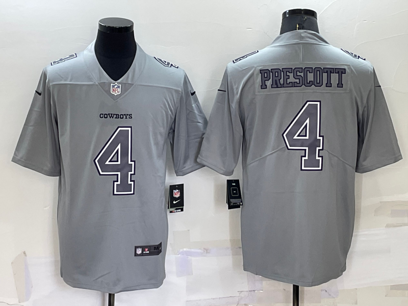 Custom Men’s Dallas Cowboys #4 Dak Prescott Grey Atmosphere Fashion Stitched Game Jersey