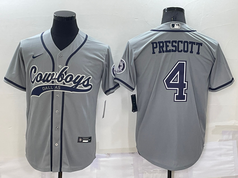 Custom Men’s Dallas Cowboys #4 Dak Prescott Grey Cool Base Stitched Baseball Jersey