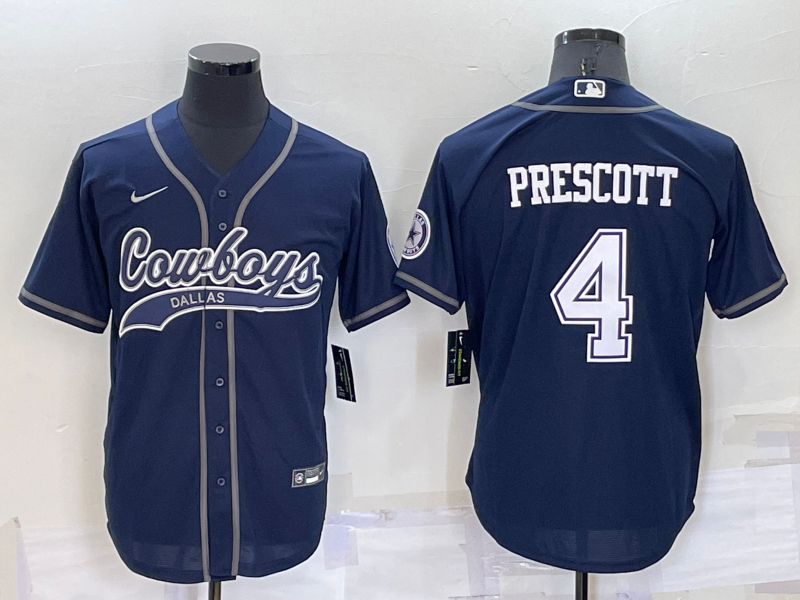 Custom Men’s Dallas Cowboys #4 Dak Prescott Navy Cool Base Stitched Baseball Jersey