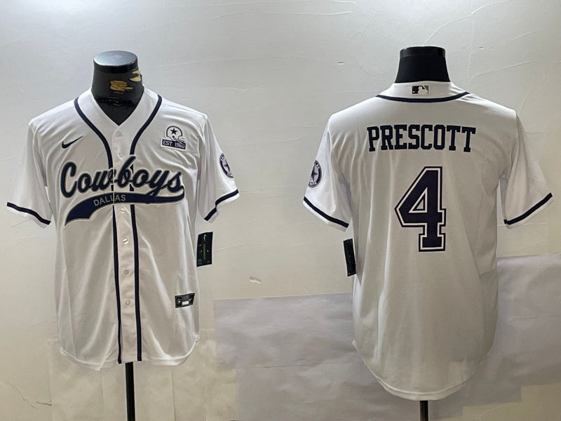 Custom Men’s Dallas Cowboys #4 White Team With Patch Cool Base Stitched Baseball Jerseys