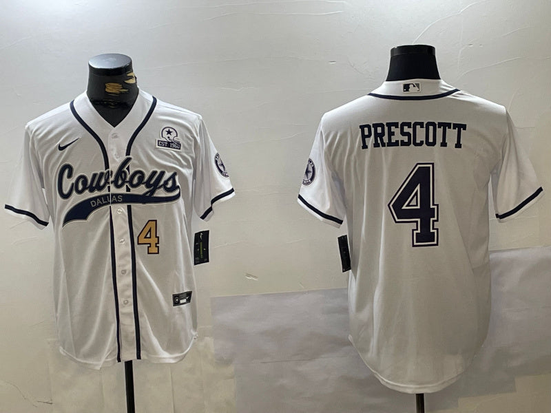 Custom Men’s Dallas Cowboys #4 White Team With Patch Cool Base Stitched Baseball Jerseys