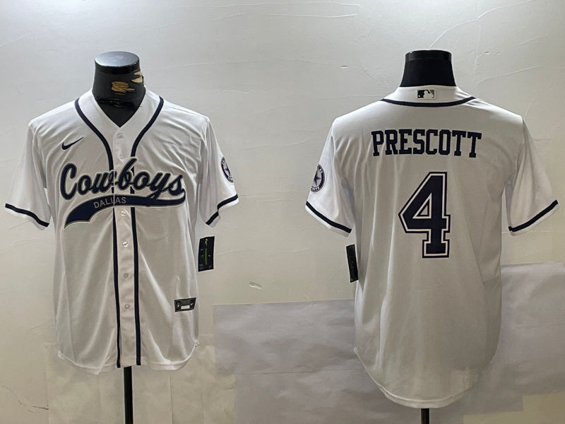 Custom Men’s Dallas Cowboys #4 White Team With Patch Cool Base Stitched Baseball Jerseys